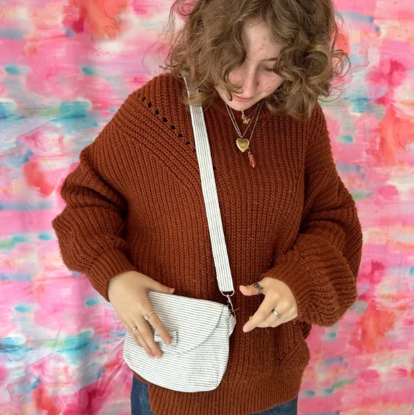 Handmade handbag created by student in kids sewing class