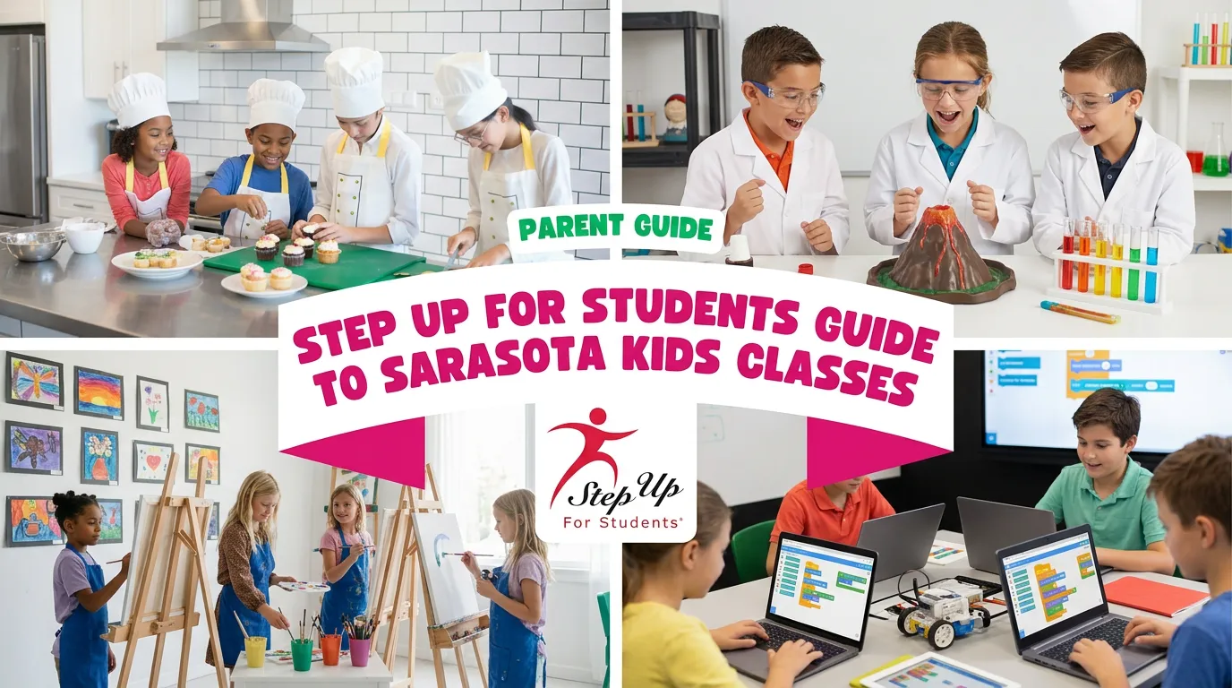 Parent reviewing kids enrichment class options for Step Up For Students in Sarasota